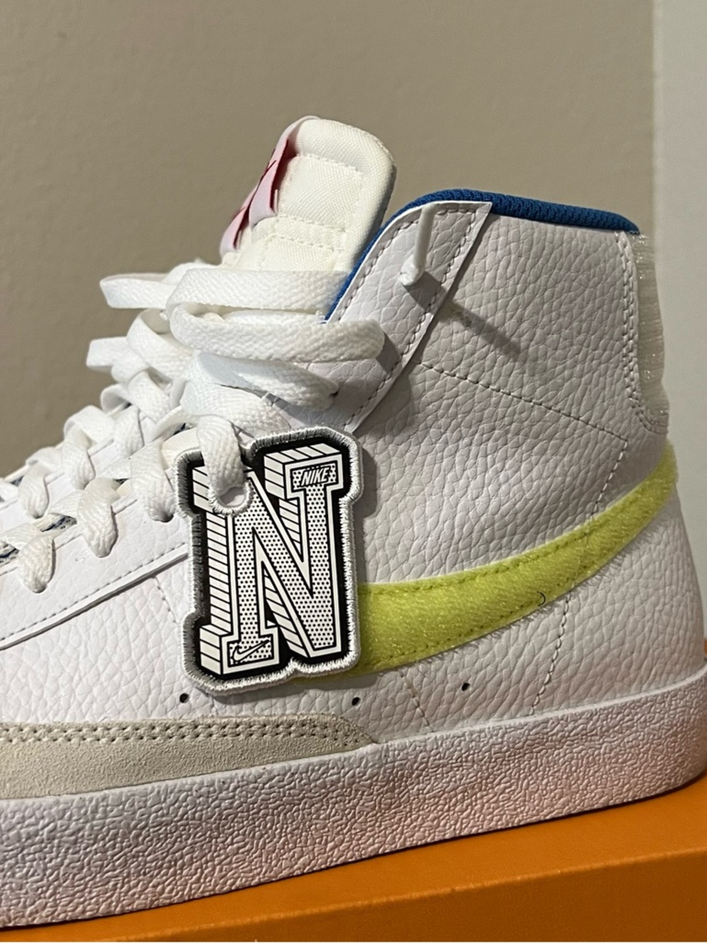 Nike White High-Top Sneakers with Pale Lime Swoosh - Picture 5 of 9